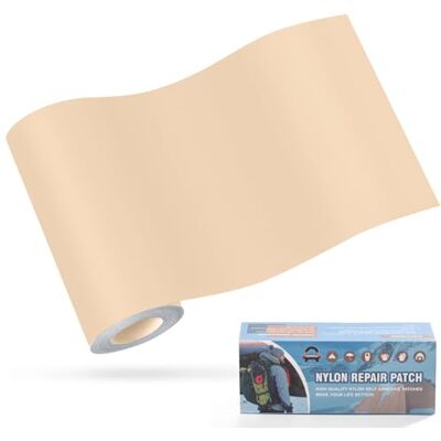 OAZ Zelfklevende nylon patches, 10 x 160 cm, waterdichte reparatiepatch, zelfklevende nylon patch, beige, voor tenten, donsjack, slaapzak, handtas OAZ Zelfklevende nylon patches, 10 x 160 cm, waterdichte reparatiepatch, zelfklevende nylon patch, beige, voor tenten, donsjack, slaapzak, handtas