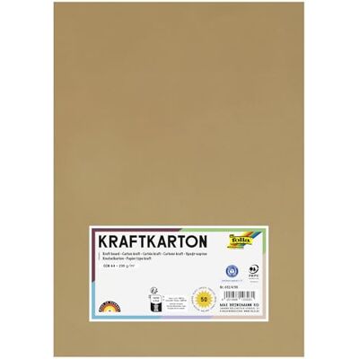 Folia 692/4/98 kraftkarton natuur, 230 g/m², DIN A4, 50 vellen, voor het knutselen en maken van wenskaarten, uitnodigingen, tafelkaarten en nog veel meer Folia 692/4/98 kraftkarton natuur, 230 g/m², DIN A4, 50 vellen, voor het knutselen en maken van wenskaarten, uitnodigingen, tafelkaarten en nog veel meer