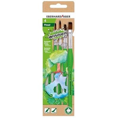 Eberhard Faber 579927 Green Winner Set van 4 synthetische penselen met 2 ronde borstels en 2 platte borstels met driehoekige handgreep, kwast voor schilderen en ondertekenen op school en vrije tijd Eberhard Faber 579927 Green Winner Set van 4 synthetische penselen met 2 ronde borstels en 2 platte borstels met driehoekige handgreep, kwast voor schilderen en ondertekenen op school en vrije tijd