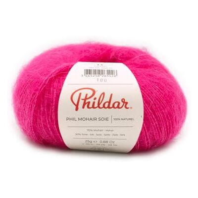 Phildar Wol Phil Mohair zijde 27 g – breiwol – 70% mohair, 30% zijde – naald nr. 5 – kleur fuchsia Phildar Wol Phil Mohair zijde 27 g – breiwol – 70% mohair, 30% zijde – naald nr. 5 – kleur fuchsia