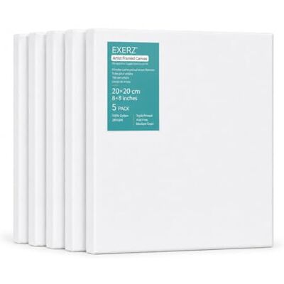 Exerz 20x20cm ingelijst canvas 5pk 1.7cm voorgespannen canvas artiest blanco vierkant/280GSM 100% katoen/drievoudig primed/zuurvrij/medium korrel/professionele acrylverf, olieverf Exerz 20x20cm ingelijst canvas 5pk 1.7cm voorgespannen canvas artiest blanco vierkant/280GSM 100% katoen/drievoudig primed/zuurvrij/medium korrel/professionele acrylverf, olieverf