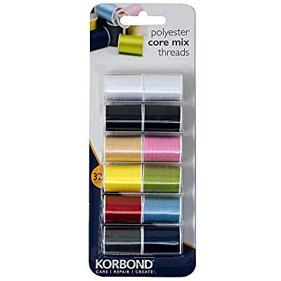 KORBOND 12 spoelen polyestergaren 32 m 10 kleuren 384 m voor hand- en machinaal naaien, reparaties, knutselen KORBOND 12 spoelen polyestergaren 32 m 10 kleuren 384 m voor hand- en machinaal naaien, reparaties, knutselen