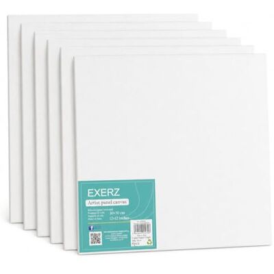 Exerz Canvas panelen, 6 stuks, 30 x 30 cm, 3 mm, canvas/schilderdoek, 280 g/m², 100% katoen, wit, drievoudig gegrond, zuurvrij, middelgrote korrel, olieverf, gouache/acryl Exerz Canvas panelen, 6 stuks, 30 x 30 cm, 3 mm, canvas/schilderdoek, 280 g/m², 100% katoen, wit, drievoudig gegrond, zuurvrij, middelgrote korrel, olieverf, gouache/acryl