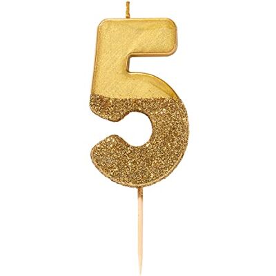 Talking Tables Verjaardagskaars nummer 5 goud met glitter, hoogwaardige taartdecoratie, mooi, glinsterend voor kinderen, volwassenen, 5e, 50e feest, verjaardag, mijlpaal Talking Tables Verjaardagskaars nummer 5 goud met glitter, hoogwaardige taartdecoratie, mooi, glinsterend voor kinderen, volwassenen, 5e, 50e feest, verjaardag, mijlpaal