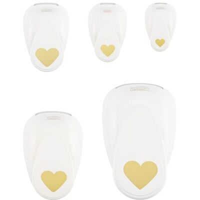 Creative Perforator, harten, 5 stuks, 5 cm, scrapbooking materiaal voor papier, kaarten en creatieve hobby's, wit-goud, gestanste afmetingen: Ø 50, 37,5, 25, 15 en 9,5 mm Creative Perforator, harten, 5 stuks, 5 cm, scrapbooking materiaal voor papier, kaarten en creatieve hobby's, wit-goud, gestanste afmetingen: Ø 50, 37,5, 25, 15 en 9,5 mm