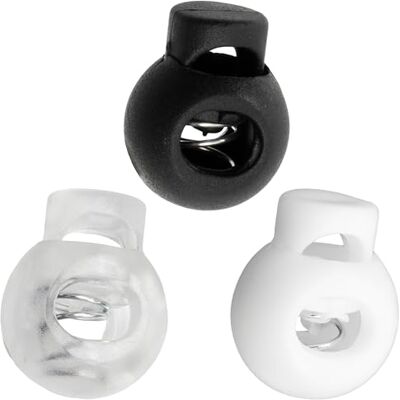 AERZETIX Set van 12 ronde koordstoppers 15 mm met 1 gat met veer kleur wit zwart transparant van kunststof knutselen anorak kleding AERZETIX Set van 12 ronde koordstoppers 15 mm met 1 gat met veer kleur wit zwart transparant van kunststof knutselen anorak kleding