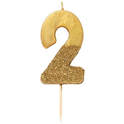 Talking Tables Verjaardagskaars nummer 2 goud met glitter, hoogwaardige taartdecoratie, mooi, glinsterend voor kinderen, volwassenen, 2, 21e feest, verjaardag, mijlpaal Talking Tables Verjaardagskaars nummer 2 goud met glitter, hoogwaardige taartdecoratie, mooi, glinsterend voor kinderen, volwassenen, 2, 21e feest, verjaardag, mijlpaal