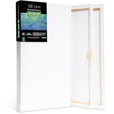 Elan Canvas, 40 x 80 cm, 6 stuks canvas om te schilderen, 280 g/m² Verfdoek met drievoudige grondlaag, zuurvrij, van 100% natuurlijk katoen, ideaal voor acrylverf en gouache Elan Canvas, 40 x 80 cm, 6 stuks canvas om te schilderen, 280 g/m² Verfdoek met drievoudige grondlaag, zuurvrij, van 100% natuurlijk katoen, ideaal voor acrylverf en gouache