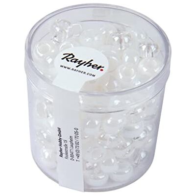Rayher 14872102 Kralen met grote gaten, wit glas, kristal, diameter 6,7 mm, voor het maken van sieraden, doos van 55 g Rayher 14872102 Kralen met grote gaten, wit glas, kristal, diameter 6,7 mm, voor het maken van sieraden, doos van 55 g