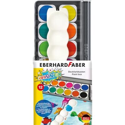 Eberhard Faber Winner 578312 verfdoos met 12 heldere kleuren in verwisselbare kleurbakken, ondoorzichtig wit en gemengd palet, voor school, vrije tijd en vrije tijd Eberhard Faber Winner 578312 verfdoos met 12 heldere kleuren in verwisselbare kleurbakken, ondoorzichtig wit en gemengd palet, voor school, vrije tijd en vrije tijd