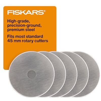 Fiskars 5 stuks roterende reservemessen van 45 mm voor knutselen, naaien en quilten, grijs Fiskars 5 stuks roterende reservemessen van 45 mm voor knutselen, naaien en quilten, grijs