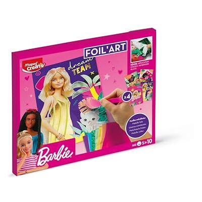 Maped Creativ Foil'Art Barbie – Foil'art activiteit voor kinderen – 4 Barbie-kaarten om te versieren dankzij de 8 metallic vellen – vanaf 5 jaar, roze Maped Creativ Foil'Art Barbie – Foil'art activiteit voor kinderen – 4 Barbie-kaarten om te versieren dankzij de 8 metallic vellen – vanaf 5 jaar, roze