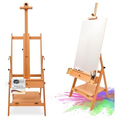 Artina Napoli studio-ezel verstelbaar van hout voor spieraam tot 150 cm Opvouwbaar van beukenhout Canvas standaard met opslag voor beginners en gevorderde kunstenaars Artina Napoli studio-ezel verstelbaar van hout voor spieraam tot 150 cm Opvouwbaar van beukenhout Canvas standaard met opslag voor beginners en gevorderde kunstenaars