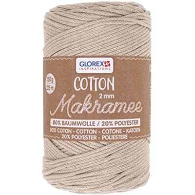 GLOREX 5 1008 02 Macramé katoen, 250 g, 2 mm, lengte 225 m, drievoudig gedraaid katoengaren, 100% katoen, voor haken, breien, knopen en vormen GLOREX 5 1008 02 Macramé katoen, 250 g, 2 mm, lengte 225 m, drievoudig gedraaid katoengaren, 100% katoen, voor haken, breien, knopen en vormen