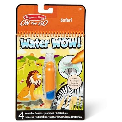 Melissa & Doug , Water Wow, herbruikbaar wateronthullend kleuren-activiteitenblok, safari, 3 Melissa & Doug , Water Wow, herbruikbaar wateronthullend kleuren-activiteitenblok, safari, 3