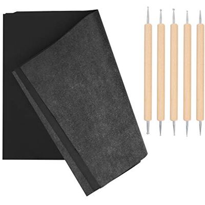 HAOCHEN 100 stuks carbontransferpapier, zwart carbonpapier, schilderpapier en 5 stuks reliëfstiften voor hout, papier, canvas, accessoires voor het kopiëren van sjablonen voor tatoeages HAOCHEN 100 stuks carbontransferpapier, zwart carbonpapier, schilderpapier en 5 stuks reliëfstiften voor hout, papier, canvas, accessoires voor het kopiëren van sjablonen voor tatoeages
