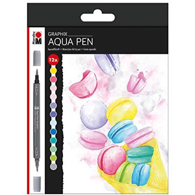 Marabu Aqua Pen Graphix Ice Baby viltstiften, glanzend, inkt op waterbasis, dubbele punt, voor aquarel, kleurrijk, eenheidsmaat Marabu Aqua Pen Graphix Ice Baby viltstiften, glanzend, inkt op waterbasis, dubbele punt, voor aquarel, kleurrijk, eenheidsmaat