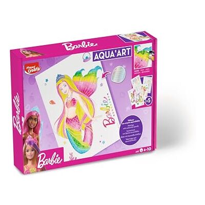 Maped Creativ Barbie Aqua Art – aquarelpotloden om te kleuren – A4-motieven metallic – bevat 18 kleuren en kwast – vanaf 6 jaar Maped Creativ Barbie Aqua Art – aquarelpotloden om te kleuren – A4-motieven metallic – bevat 18 kleuren en kwast – vanaf 6 jaar