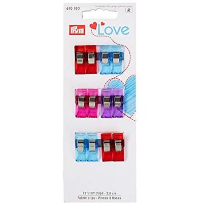 Prym Love Fabric clips 2,6 cm, lichtblauw/rood/paars/roze, 18 x 6,7 x 1,2 cm Prym Love Fabric clips 2,6 cm, lichtblauw/rood/paars/roze, 18 x 6,7 x 1,2 cm