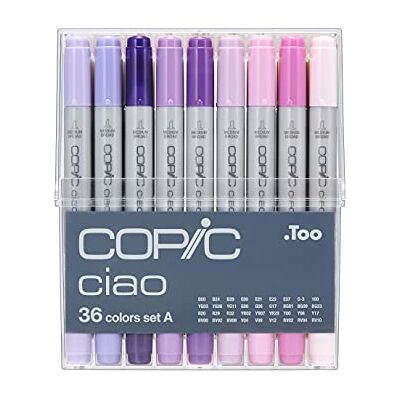 Copic Ciao Set "36 Colors A", 36-delig in acryl display, Twin Marker met medium brede punt en penseelpunt Copic Ciao Set "36 Colors A", 36-delig in acryl display, Twin Marker met medium brede punt en penseelpunt