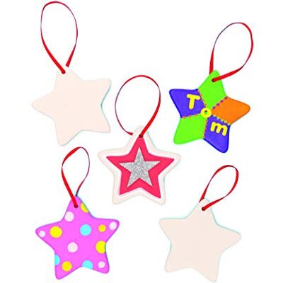 Baker Ross EX628 Keramische sterdecoratie, 9 cm, met lint voor kinderen, om te beschilderen, te decoreren en cadeau voor Vaderdag, eenheidsmaat Baker Ross EX628 Keramische sterdecoratie, 9 cm, met lint voor kinderen, om te beschilderen, te decoreren en cadeau voor Vaderdag, eenheidsmaat