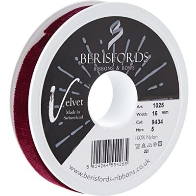 Berisfords Fluwelen lint, bordeaux, 5 m, 16 mm breed Berisfords Fluwelen lint, bordeaux, 5 m, 16 mm breed