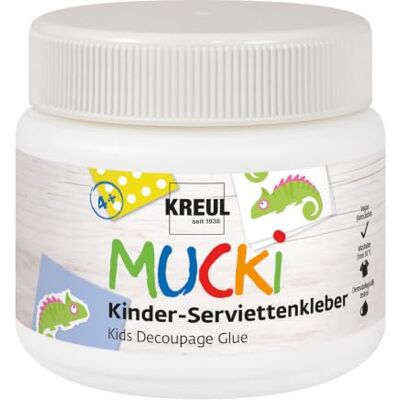 KREUL MUCKI 24391 Handdoeklijm voor kinderen, 150 ml, wasbare speciale lijm voor kinderen, voor decoupagetechniek met gevoelige eigenschappen KREUL MUCKI 24391 Handdoeklijm voor kinderen, 150 ml, wasbare speciale lijm voor kinderen, voor decoupagetechniek met gevoelige eigenschappen
