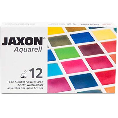 Honsell 89912 Jaxon Fine Artist Aquarel, 12 stuks, heldere en intense kleuren, hoogwaardige kunstenaarspigmenten, meerkleurig Honsell 89912 Jaxon Fine Artist Aquarel, 12 stuks, heldere en intense kleuren, hoogwaardige kunstenaarspigmenten, meerkleurig