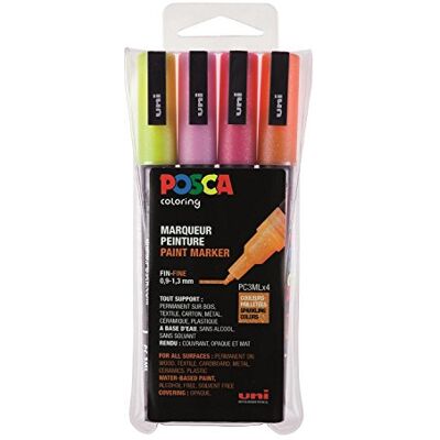 Faber-Castell POSCA Set van 4 PC3M Markers met warme pailletten Faber-Castell POSCA Set van 4 PC3M Markers met warme pailletten