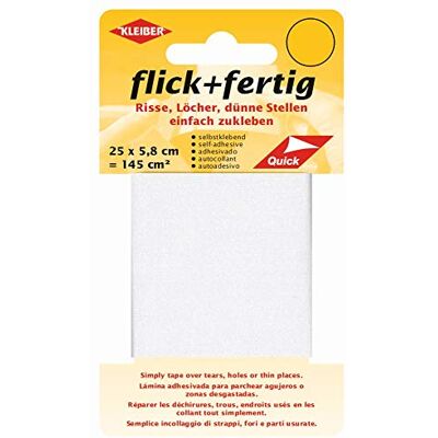 Kleiber 43074 Flick + klaar zelfklevende nylon reparatiepatches, 100% polyamide, wit 25 x 5,8 x 0,02 cm, (145 cm2) Kleiber 43074 Flick + klaar zelfklevende nylon reparatiepatches, 100% polyamide, wit 25 x 5,8 x 0,02 cm, (145 cm2)