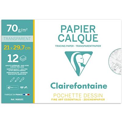 Clairefontaine Ref 96852C Traceerpapier (12 vellen) A4-formaat, 70/75g, hoge transparantie, gladde oppervlakte, zuurvrij, afdrukbaar Geschikt voor inkt, marker en potlood Clairefontaine Ref 96852C Traceerpapier (12 vellen) A4-formaat, 70/75g, hoge transparantie, gladde oppervlakte, zuurvrij, afdrukbaar Geschikt voor inkt, marker en potlood