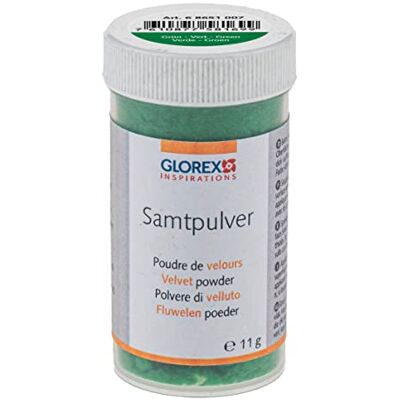 GLOREX 6 8651 007 Fluwelen poeder, 11 g, groen, fluwelen poeder voor het maken van sieraden, decoratie en knutselen GLOREX 6 8651 007 Fluwelen poeder, 11 g, groen, fluwelen poeder voor het maken van sieraden, decoratie en knutselen
