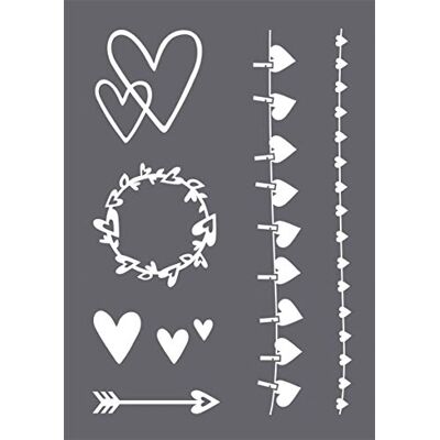 Rayher 45128000 hartvormige sjablonenset met zelfklevende zeefdruksjabloon en rakel voor papiermaken, scrapbooking en textielcreatie, A4, kleurloos Rayher 45128000 hartvormige sjablonenset met zelfklevende zeefdruksjabloon en rakel voor papiermaken, scrapbooking en textielcreatie, A4, kleurloos