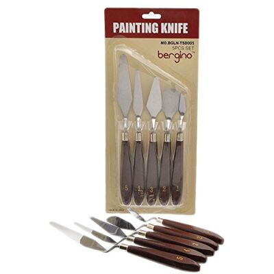 Habercrafts Paletmessen, paletmessen, paletmessen, 5 stuks, puntgereedschap voor acrylverf, olieverf, roestvrij staal, spatel, mengschraper met houten handvat Habercrafts Paletmessen, paletmessen, paletmessen, 5 stuks, puntgereedschap voor acrylverf, olieverf, roestvrij staal, spatel, mengschraper met houten handvat