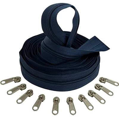 AERZETIX C62650x5-C62791x10 Set met ritssluiting Spiraal 5m Nr. 5 Kleur: Donkerblauw + 10 schuivers Zilverkleurig zonder slot Nylon/metaal fournituren AERZETIX C62650x5-C62791x10 Set met ritssluiting Spiraal 5m Nr. 5 Kleur: Donkerblauw + 10 schuivers Zilverkleurig zonder slot Nylon/metaal fournituren