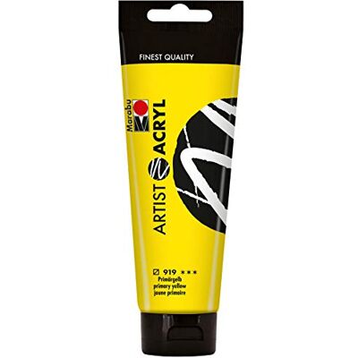 Marabu Primaire geel, 120 ml, fijne acrylverf in artistieke kwaliteit op waterbasis, pastose, sterk gepigmenteerd, zeer goede glans en dekking, set van 120 stuks Marabu Primaire geel, 120 ml, fijne acrylverf in artistieke kwaliteit op waterbasis, pastose, sterk gepigmenteerd, zeer goede glans en dekking, set van 120 stuks