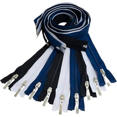 AERZETIX Set van 9 spiraalritssluitingen nr. 5 70 cm deelbaar met decoratieve trekker voor naaikleding tassen metaal nylon polyester kleur zwart wit donkerblauw AERZETIX Set van 9 spiraalritssluitingen nr. 5 70 cm deelbaar met decoratieve trekker voor naaikleding tassen metaal nylon polyester kleur zwart wit donkerblauw