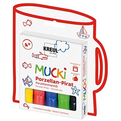 KREUL MUCKI 27157 porseleinen kleurpotloden voor kinderen in geel, rood, blauw, groen en zwart, lijndikte 2-5 mm, voor individuele kunstwerken op kopjes en borden KREUL MUCKI 27157 porseleinen kleurpotloden voor kinderen in geel, rood, blauw, groen en zwart, lijndikte 2-5 mm, voor individuele kunstwerken op kopjes en borden
