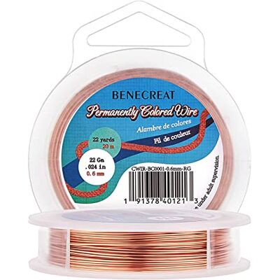 BENECREAT Aanslagbestendige koperdraad, 22 gauge (0,6 mm), sieradendraad, 20 m BENECREAT Aanslagbestendige koperdraad, 22 gauge (0,6 mm), sieradendraad, 20 m