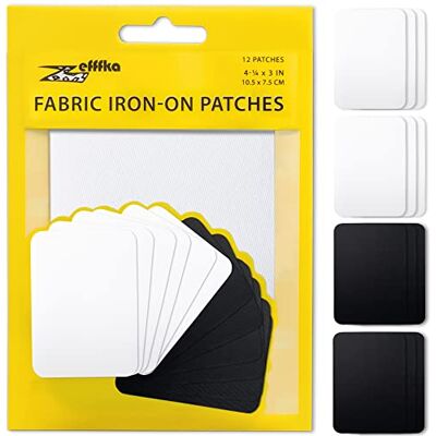 ZEFFFKA 12 stuks hoogwaardige strijkbare patches voor binnen en buiten, 100% katoenen lijm, zwart/wit, afmetingen: 7,6 x 10,2 cm ZEFFFKA 12 stuks hoogwaardige strijkbare patches voor binnen en buiten, 100% katoenen lijm, zwart/wit, afmetingen: 7,6 x 10,2 cm