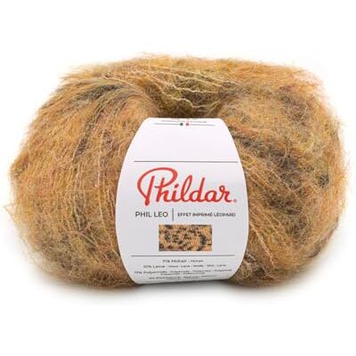 Phildar Phil Leo wol wol breiwol 71% mohair, 10% wol, 17% polyamide, 2% elastaan naald nr. 6 kleur bruin Phildar Phil Leo wol wol breiwol 71% mohair, 10% wol, 17% polyamide, 2% elastaan naald nr. 6 kleur bruin