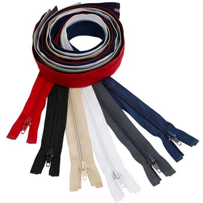 AERZETIX Set van 6 spiraalritssluitingen nr. 5 95 cm deelbaar met schuif van metaal nylon polyester kleur zwart rood beige lichtblauw donkerblauw wit donkergrijs AERZETIX Set van 6 spiraalritssluitingen nr. 5 95 cm deelbaar met schuif van metaal nylon polyester kleur zwart rood beige lichtblauw donkerblauw wit donkergrijs