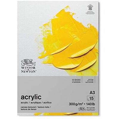 Winsor & Newton 6534006 acrylpapier in blok 15 vellen met canvasstructuur DIN A3, 300 g/m², zuurvrij, zonder optische witmakers, bestand tegen veroudering voor acrylverf en media Winsor & Newton 6534006 acrylpapier in blok 15 vellen met canvasstructuur DIN A3, 300 g/m², zuurvrij, zonder optische witmakers, bestand tegen veroudering voor acrylverf en media