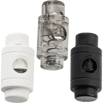 AERZETIX Set van 12 cilindrische koordstoppers met veer met 1 gat kleur zwart wit grijs transparant 5 mm openingen kunststof doe-het-zelf pasvorm schoenveters kleding AERZETIX Set van 12 cilindrische koordstoppers met veer met 1 gat kleur zwart wit grijs transparant 5 mm openingen kunststof doe-het-zelf pasvorm schoenveters kleding