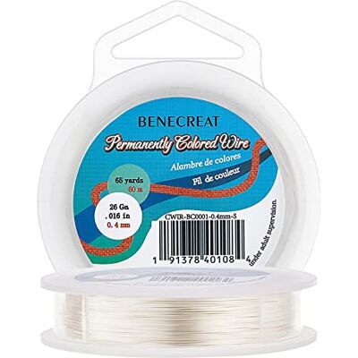 BENECREAT Aanslagbestendige zilverdraad, 26 gauge (0,4 mm), voor het maken van sieraden, koperdraad, 60 m BENECREAT Aanslagbestendige zilverdraad, 26 gauge (0,4 mm), voor het maken van sieraden, koperdraad, 60 m