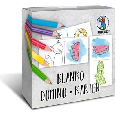 Ursus 8280000F 828000F-Blanko Dominokaarten, wit en blauw, 4,5 x 9 cm, blanco, kraftkarton, dikte ca. 1 mm, ideaal om zelf te personaliseren Ursus 8280000F 828000F-Blanko Dominokaarten, wit en blauw, 4,5 x 9 cm, blanco, kraftkarton, dikte ca. 1 mm, ideaal om zelf te personaliseren
