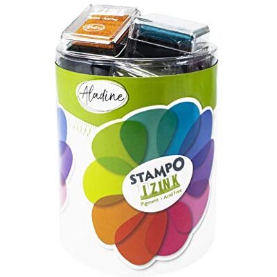 Aladine Stampo Izink Pigment Vitamine Set van 10 kleuren-inktpatronen Inktset voor Scrap-stempels, doe-het-zelf, creatieve vrije tijd Levendige kleuren Aladine Stampo Izink Pigment Vitamine Set van 10 kleuren-inktpatronen Inktset voor Scrap-stempels, doe-het-zelf, creatieve vrije tijd Levendige kleuren
