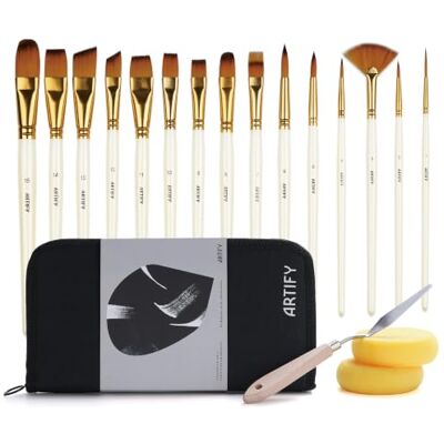 Artify 2020 Nieuwe 15 Stks Penseel Set Inclusief Pop-up Draagtas met Gratis Palet Mes en Twee Sponzen voor Acryl, Olie, Aquarel en Gouache Schilderen Artify 2020 Nieuwe 15 Stks Penseel Set Inclusief Pop-up Draagtas met Gratis Palet Mes en Twee Sponzen voor Acryl, Olie, Aquarel en Gouache Schilderen