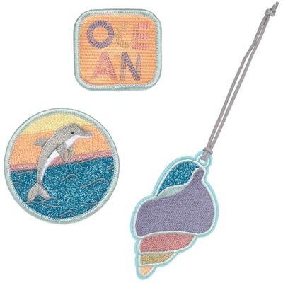 Lässig Set van hangers en patches (3 stuks) met drukknop / schoolpatches set Dolphin Ocean Edition Lässig Set van hangers en patches (3 stuks) met drukknop / schoolpatches set Dolphin Ocean Edition