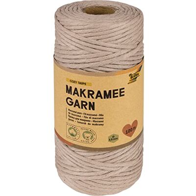 Folia 24995 macramégaren 100% katoen 100 m gedraaid garen taupe Ø 3,5 mm voor knutselen en binden Folia 24995 macramégaren 100% katoen 100 m gedraaid garen taupe Ø 3,5 mm voor knutselen en binden